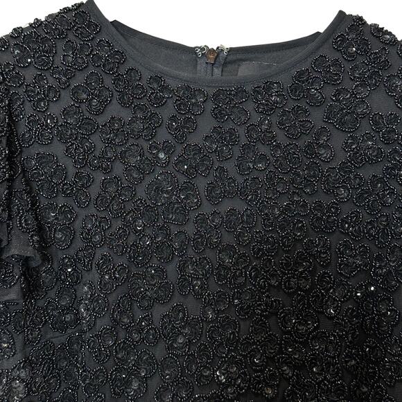 Mac Duggal Petite Embellished Cap Sleeve Fully Beaded Gown Black Women 2 NWOT - Picture 6 of 15